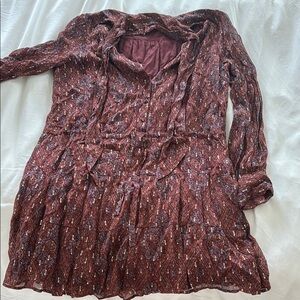 PAIGE Maroon and White Patterned Long Sleeve Dress